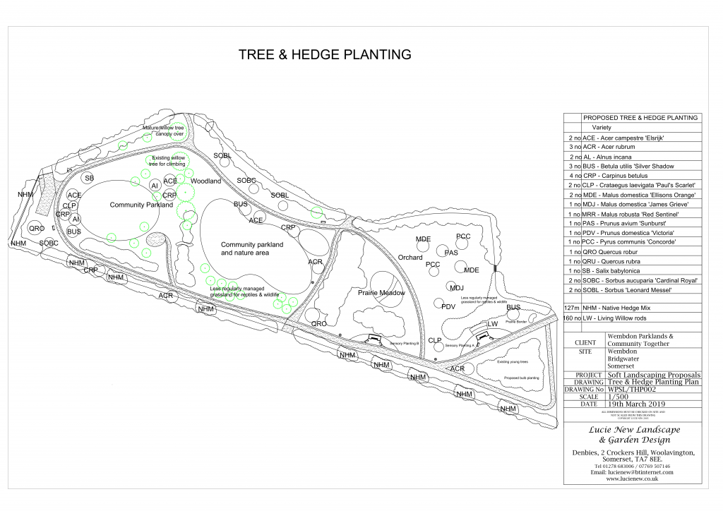 Plan showing location of trees and hedges
