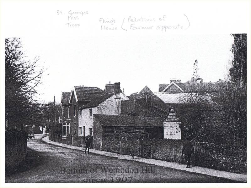 Archive photo of buildings at the foot of Wembdon Hill circa 1907