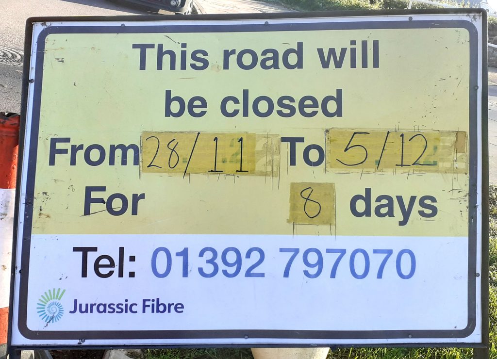 Notice board for Church Road closure
