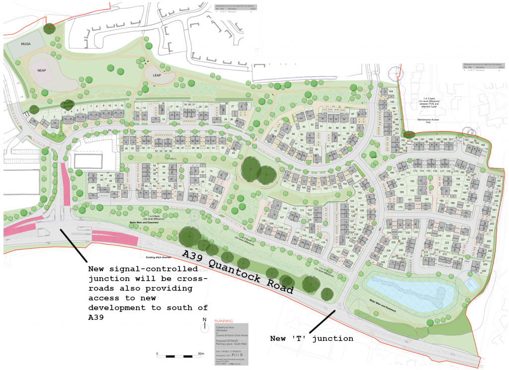 Plan of Cokerhurst Farm development showing the two new junctions with the A39