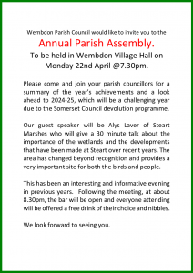 Poster advertising the Annual Parish Assembly 22nd April at 7:30pm
