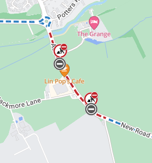 Map showing A39 Main Road and New Road closure